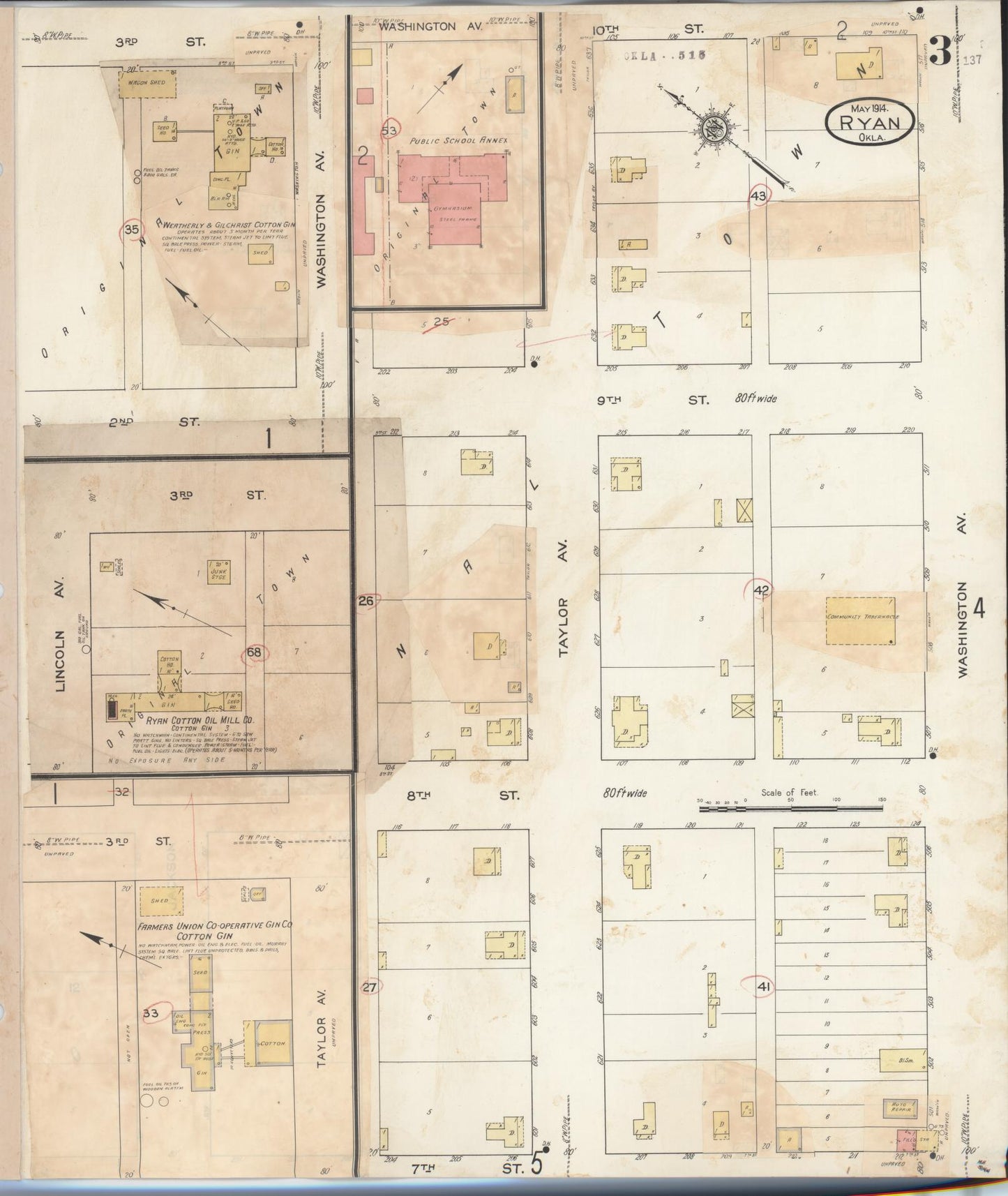 Sanborn Fire Insurance Map from Ryan, Jefferson County, Oklahoma (1932), Sheet #0003 - Complete Map Set gallery image, historic Sanborn map, vintage wall art, Oklahoma Oklahoma