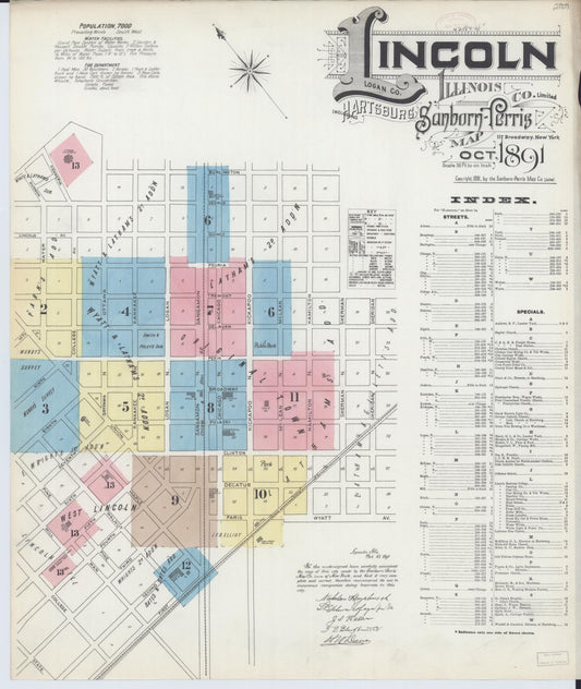 Sanborn Fire Insurance Map from Lincoln, Logan County, Illinois (1891), Sheet #0001 - Historic Sanborn Fire Insurance Map Print, vintage old map wall art, antique decor, genealogy gift, Illinois Illinois map