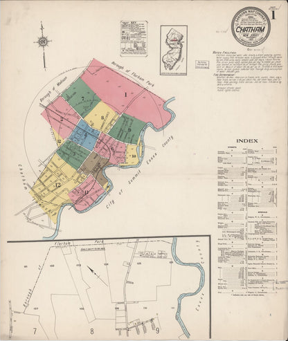 Sanborn Fire Insurance Map from Chatham, Morris County, New Jersey (1921), Sheet #0001 - Historic Sanborn Fire Insurance Map Print, vintage old map wall art, antique decor, genealogy gift, New Jersey New Jersey map