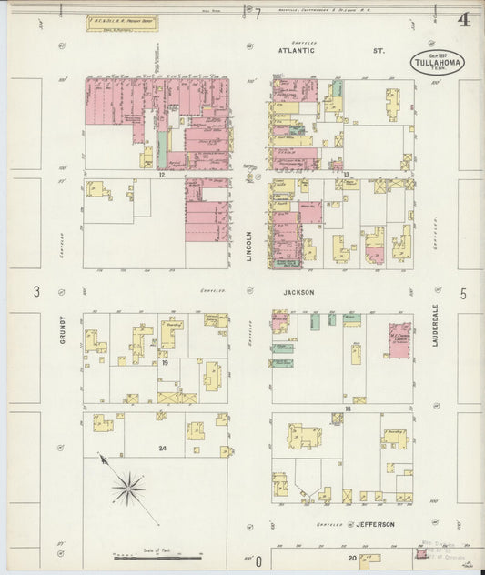 Sanborn Fire Insurance Map from Tullahoma, Coffee County, Tennessee (1897), Sheet #0004 - Historic Sanborn Fire Insurance Map Print, vintage old map wall art, antique decor, genealogy gift, Tennessee Tennessee map