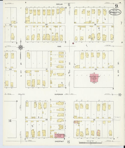 Sanborn Fire Insurance Map from Wyandotte, Wayne County, Michigan (1912), Sheet #0009 - Historic Sanborn Fire Insurance Map Print, vintage old map wall art, antique decor, genealogy gift, Michigan Michigan map