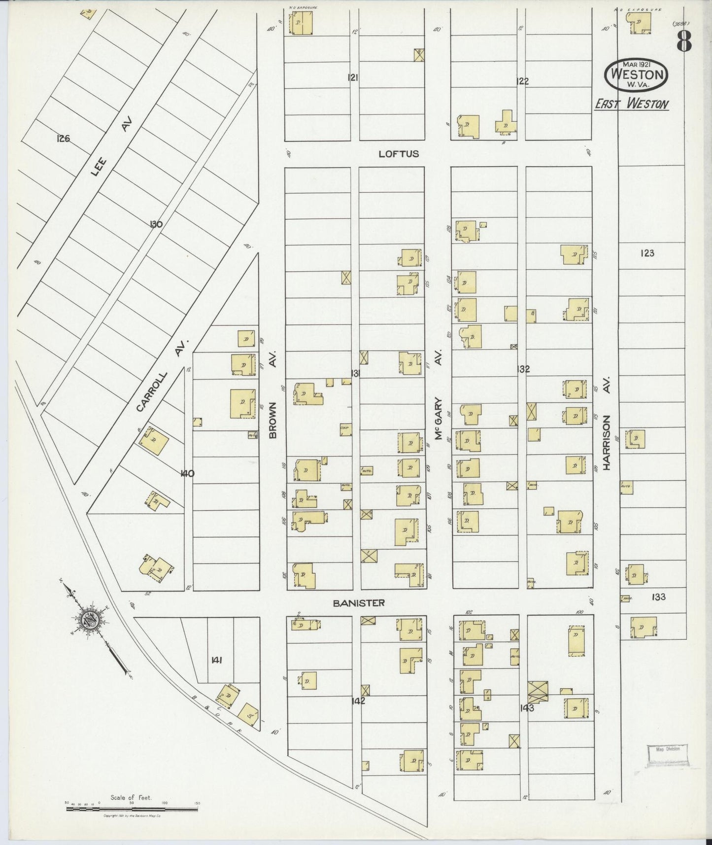 Sanborn Fire Insurance Map from Weston, Lewis County, West Virginia (1921), Sheet #0008 - Complete Map Set gallery image, historic Sanborn map, vintage wall art, West Virginia West Virginia