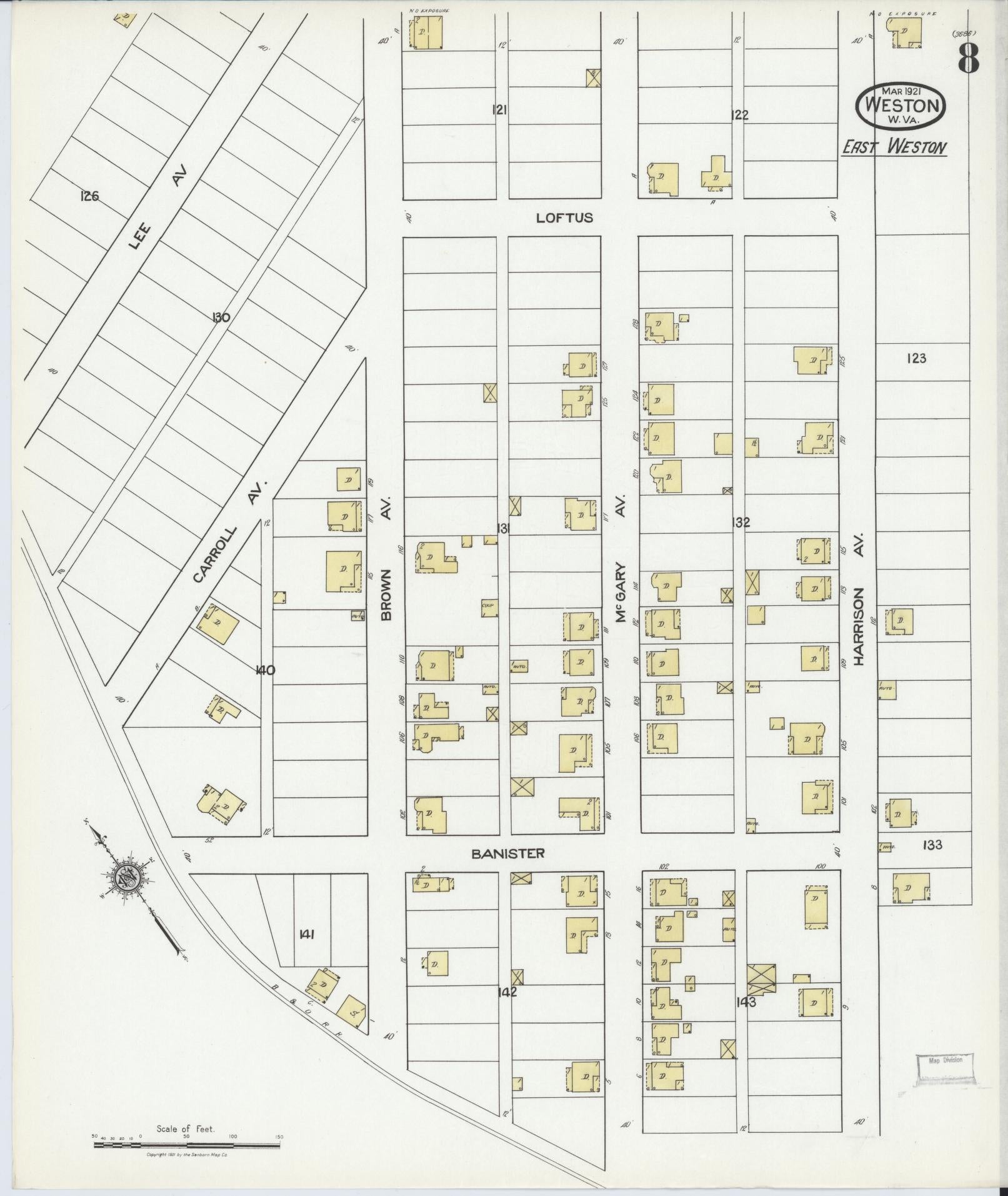 Sanborn Fire Insurance Map from Weston, Lewis County, West Virginia (1921), Sheet #0008 - Complete Map Set gallery image, historic Sanborn map, vintage wall art, West Virginia West Virginia