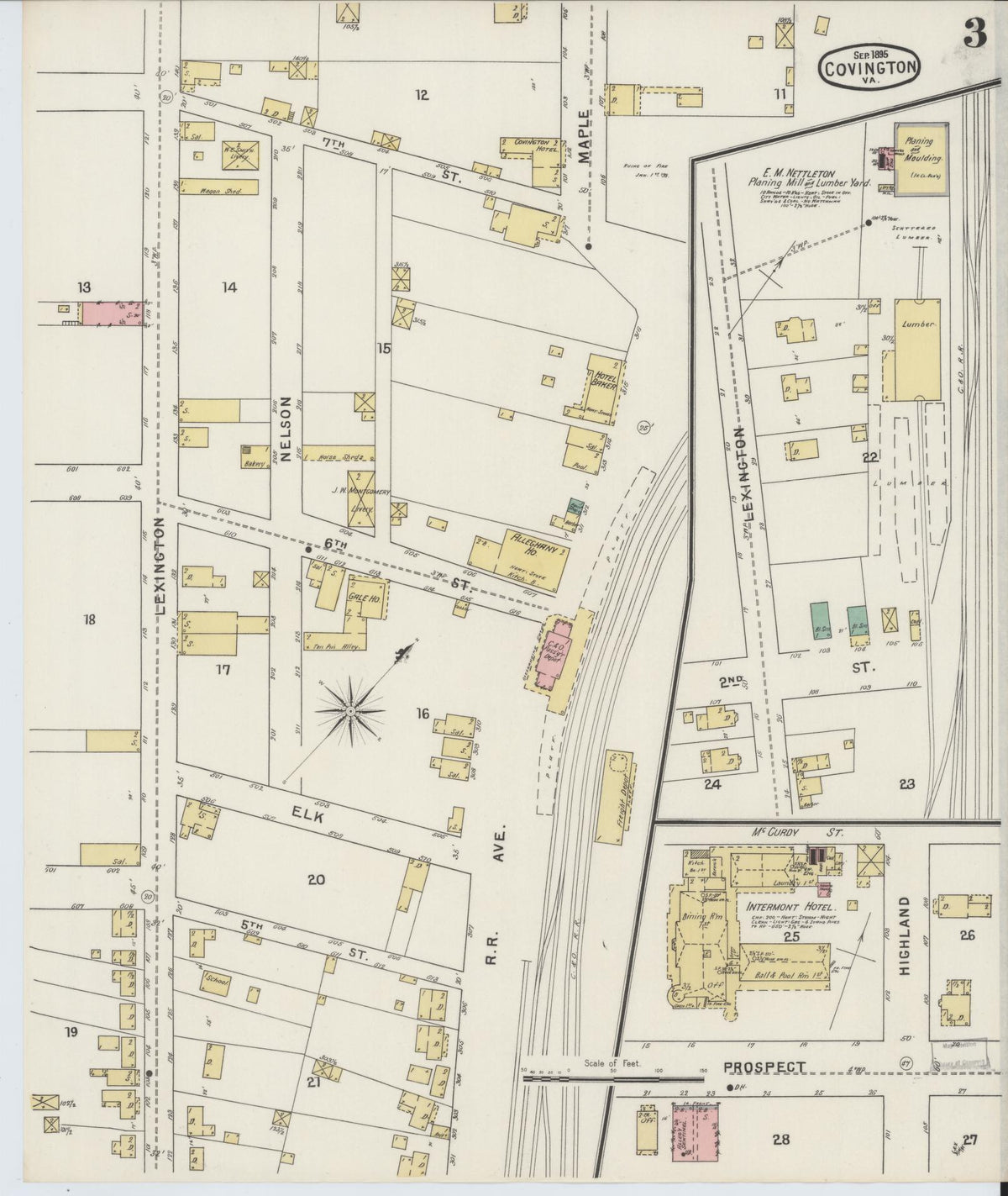 Sanborn Fire Insurance Map from Covington, Independent Cities, Virginia (1895), Sheet #0003 - Complete Map Set gallery image, historic Sanborn map, vintage wall art, Virginia Virginia