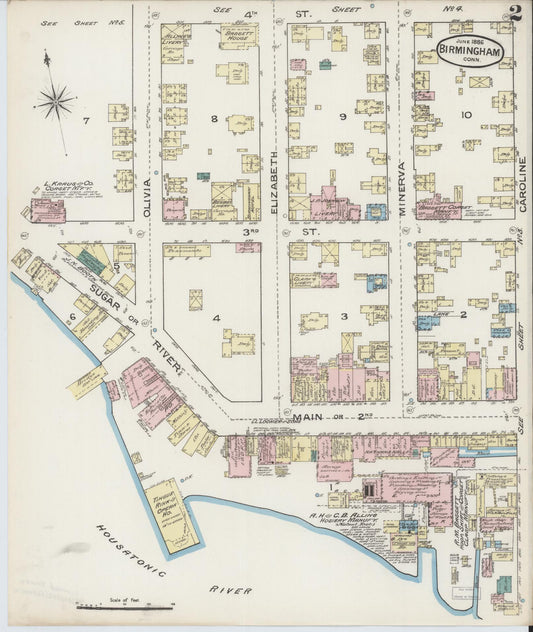 Sanborn Fire Insurance Map from Birmingham, New Haven County, Connecticut (1886), Sheet #0002 - Complete Map Set gallery image, historic Sanborn map, vintage wall art, Connecticut Connecticut