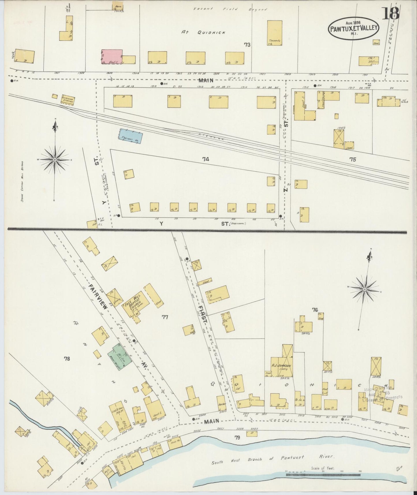 Sanborn Fire Insurance Map from Pawtuxet Valley, Kent and Providence Counties, Rhode Island (1898), Sheet #0018 - Historic Sanborn Fire Insurance Map Print, vintage old map wall art, antique decor, genealogy gift, Washington Washington map