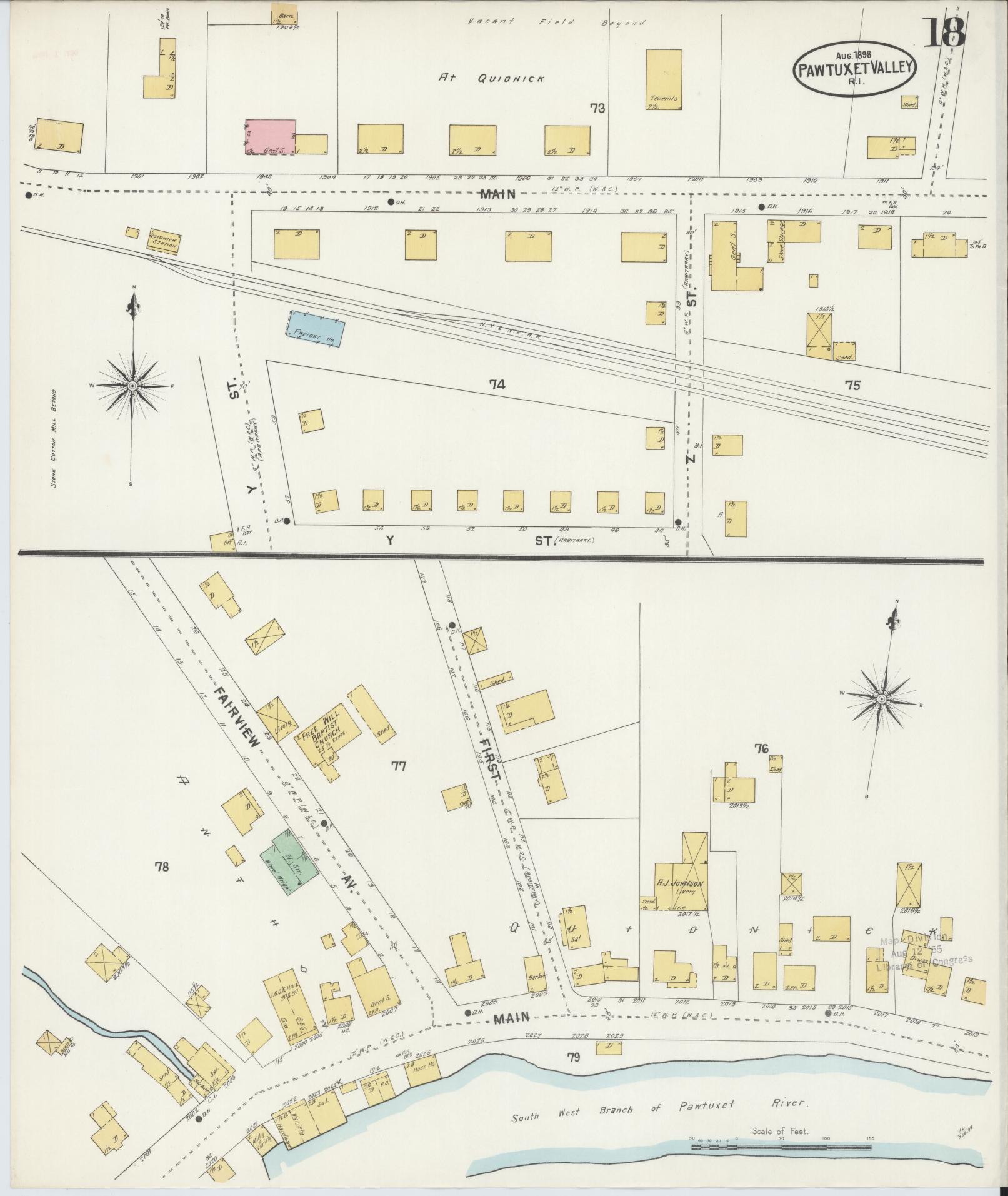 Sanborn Fire Insurance Map from Pawtuxet Valley, Kent and Providence Counties, Rhode Island (1898), Sheet #0018 - Historic Sanborn Fire Insurance Map Print, vintage old map wall art, antique decor, genealogy gift, Washington Washington map