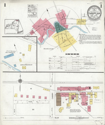 Sanborn Fire Insurance Map from Champlain, Clinton County, New York (1923), Sheet #0001 - Historic Sanborn Fire Insurance Map Print, vintage old map wall art, antique decor, genealogy gift, New York New York map