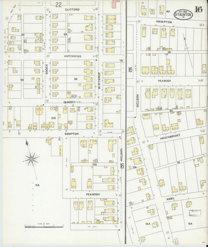 Sanborn Fire Insurance Map from Staunton, Independent Cities, Virginia (1904), Sheet #0016 - Complete Map Set gallery image, historic Sanborn map, vintage wall art, Virginia Virginia