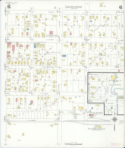 Sanborn Fire Insurance Map from Tecumseh, Lenawee County, Michigan (1935), Sheet #0006 - Complete Map Set gallery image, historic Sanborn map, vintage wall art, Michigan Michigan