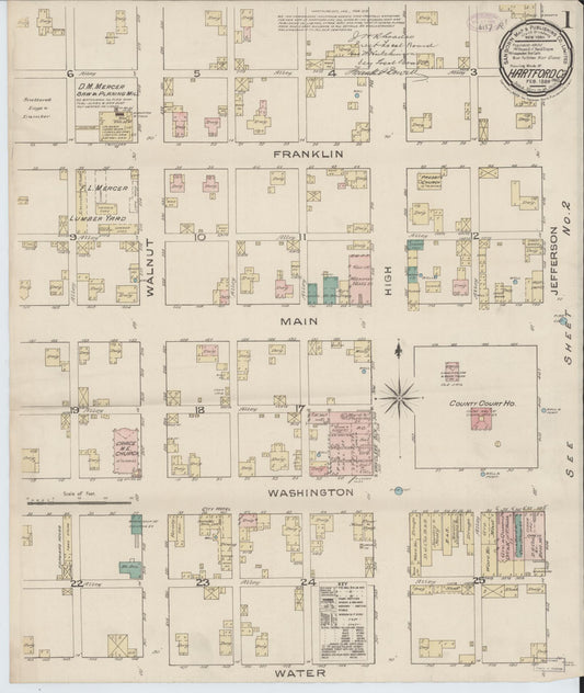 Sanborn Fire Insurance Map from Hartford City, Blackford County, Indiana (1886), Sheet #0001 - Historic Sanborn Fire Insurance Map Print, vintage old map wall art, antique decor, genealogy gift, Indiana Indiana map