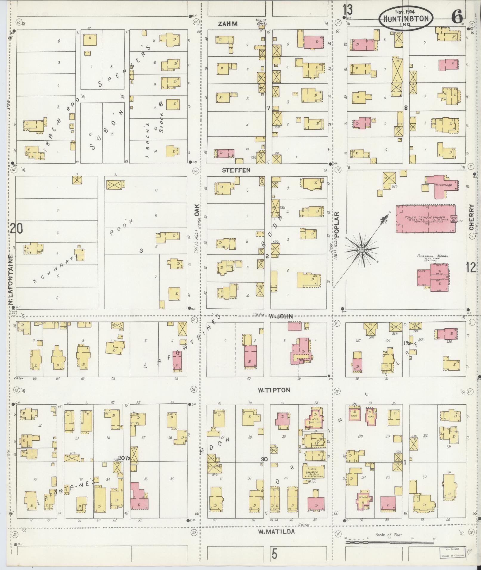 Sanborn Fire Insurance Map from Huntington, Huntington County, Indiana (1904), Sheet #0006 - Complete Map Set gallery image, historic Sanborn map, vintage wall art, Indiana Indiana