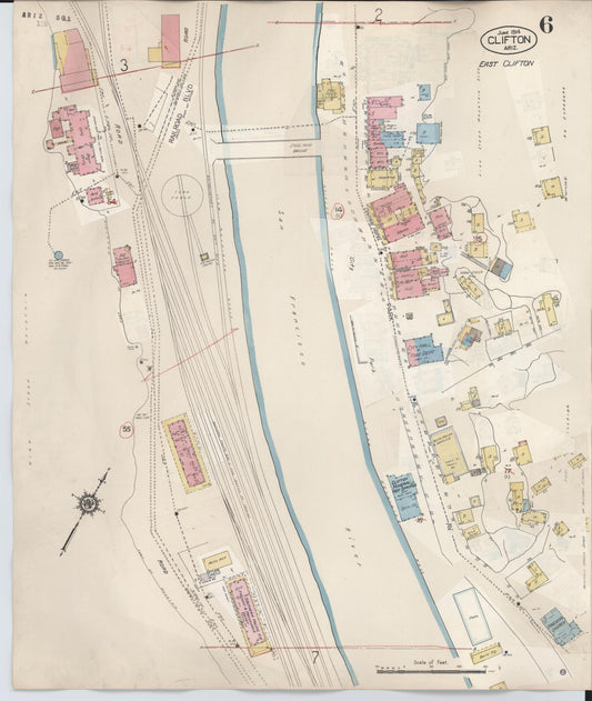 Sanborn Fire Insurance Map from Clifton, Greenlee County, Arizona (1948), Sheet #0006 - Historic Sanborn Fire Insurance Map Print, vintage old map wall art, antique decor, genealogy gift, Arizona Arizona map