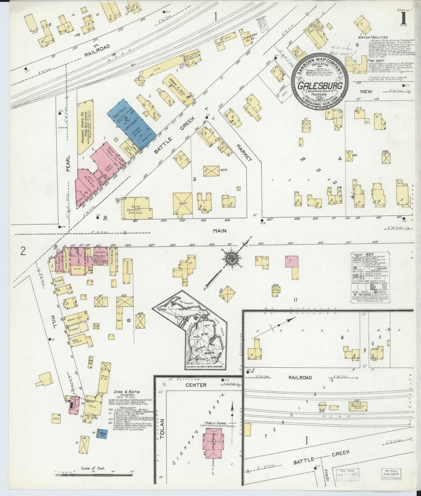 Sanborn Fire Insurance Map from Galesburg, Kalamazoo County, Michigan (1921), Sheet #0001 - Complete Map Set gallery image, historic Sanborn map, vintage wall art, Michigan Michigan