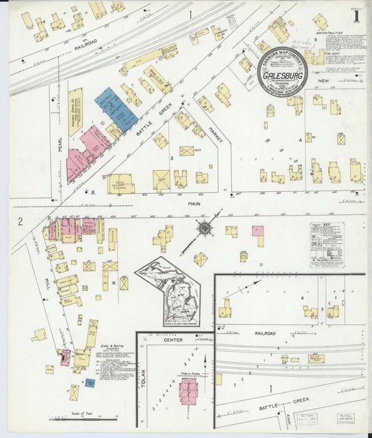 Sanborn Fire Insurance Map from Galesburg, Kalamazoo County, Michigan (1921), Sheet #0001 - Complete Map Set gallery image, historic Sanborn map, vintage wall art, Michigan Michigan