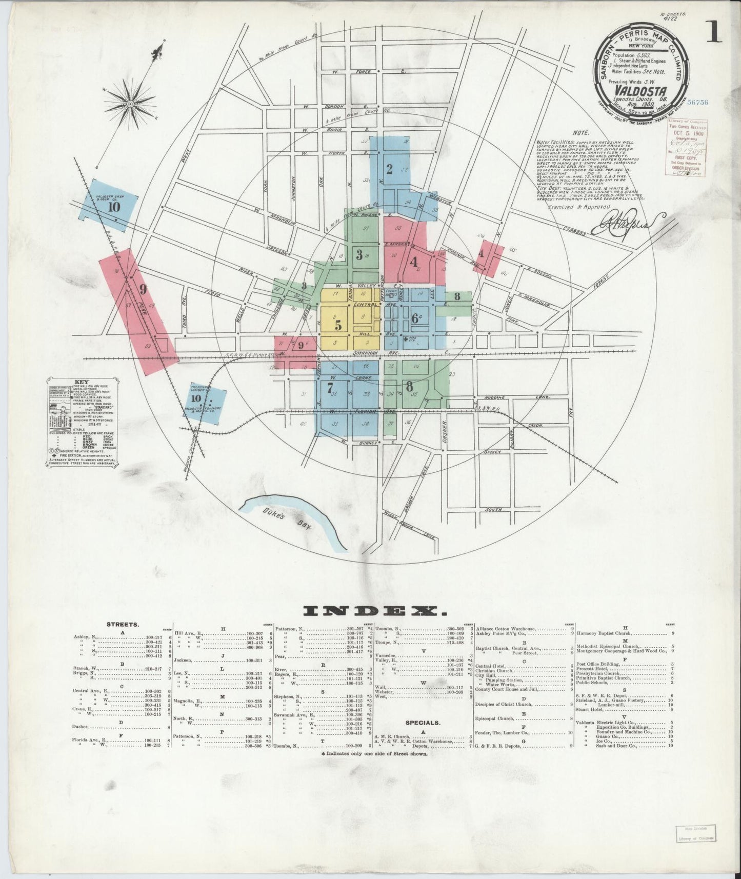 Sanborn Fire Insurance Map from Valdosta, Lowndes County, Georgia (1900), Sheet #0001 - Complete Map Set gallery image, historic Sanborn map, vintage wall art, Georgia Georgia