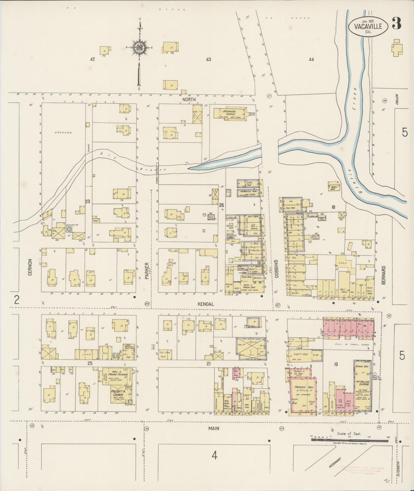 Sanborn Fire Insurance Map from Vacaville, Solano County, California (1920), Sheet #0003 - Complete Map Set gallery image, historic Sanborn map, vintage wall art, California California
