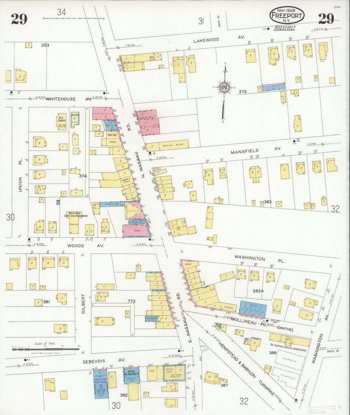 Sanborn Fire Insurance Map from Freeport, Nassau County, New York (1928), Sheet #0029 - Complete Map Set gallery image, historic Sanborn map, vintage wall art, New York New York