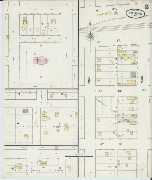 Sanborn Fire Insurance Map from Friend, Saline County, Nebraska (1889), Sheet #0002 - Historic Sanborn Fire Insurance Map Print, vintage old map wall art, antique decor, genealogy gift, Nebraska Nebraska map