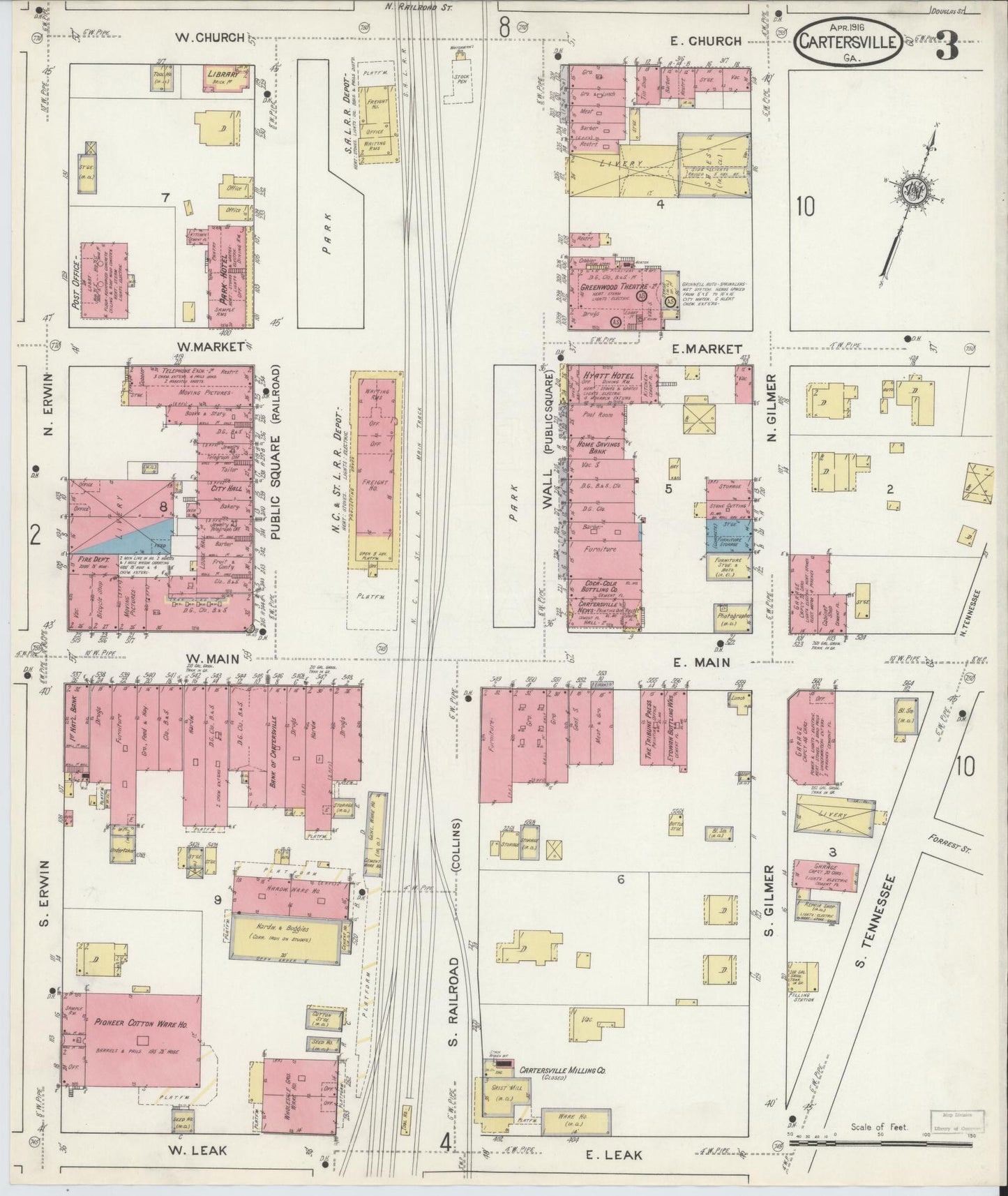 Sanborn Fire Insurance Map from Cartersville, Bartow County, Georgia (1916), Sheet #0003 - Complete Map Set gallery image, historic Sanborn map, vintage wall art, Georgia Georgia