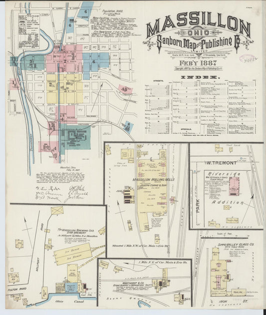 Sanborn Fire Insurance Map from Massillon, Stark County, Ohio (1887), Sheet #0001 - Historic Sanborn Fire Insurance Map Print, vintage old map wall art, antique decor, genealogy gift, Ohio Ohio map
