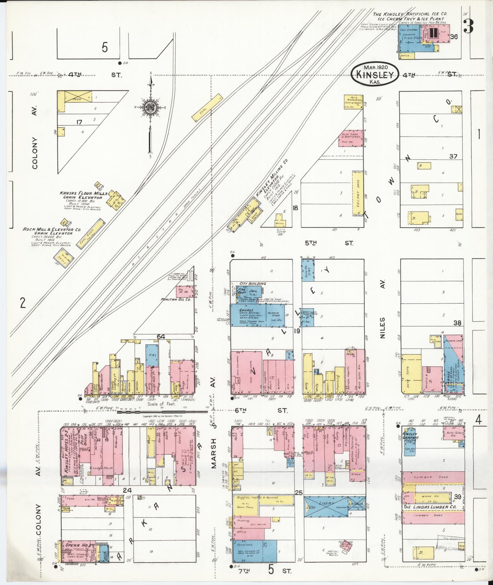 Sanborn Fire Insurance Map from Kinsley, Edwards County, Kansas (1920), Sheet #0003 - Complete Map Set gallery image, historic Sanborn map, vintage wall art, Kansas Kansas