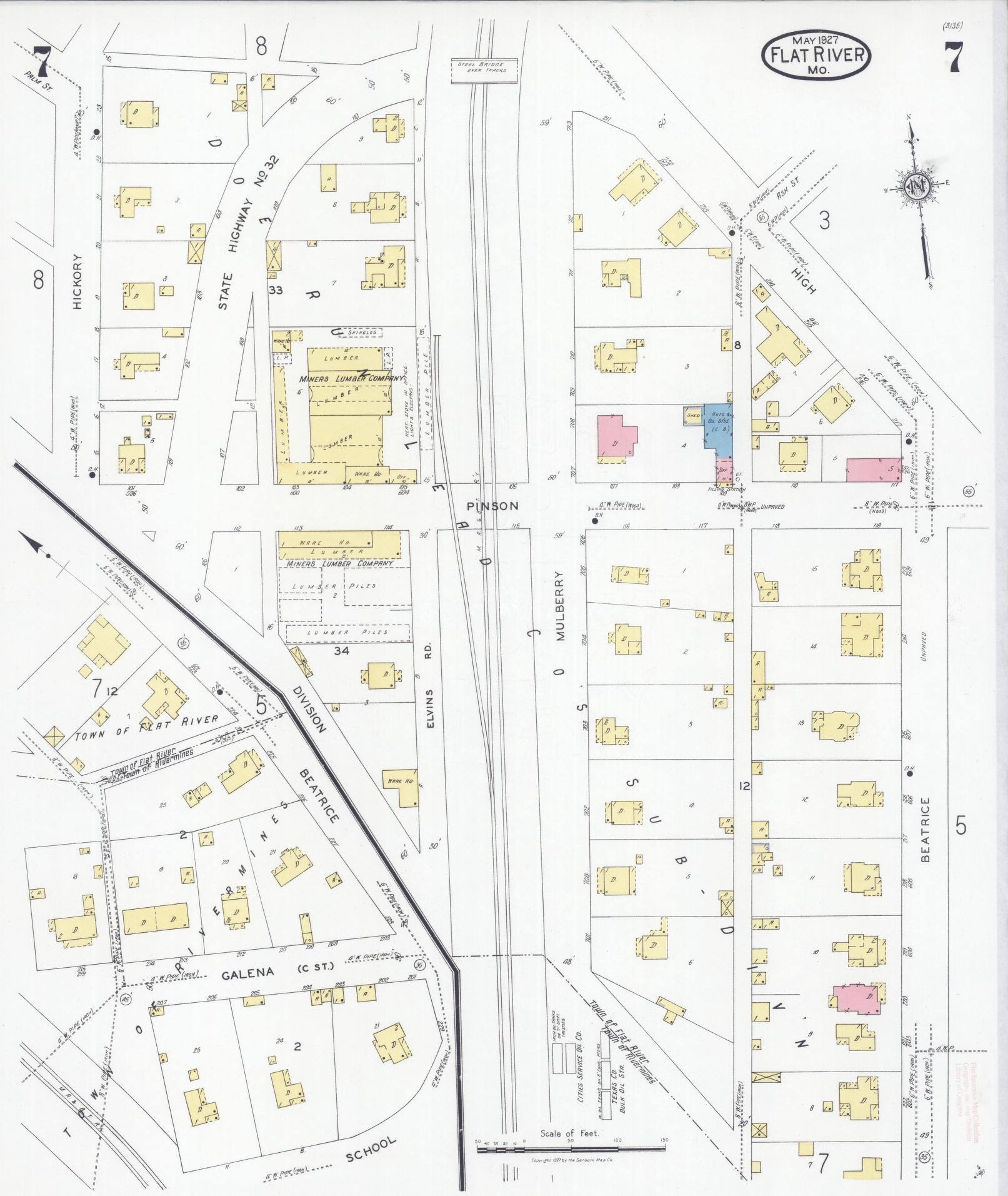 Sanborn Fire Insurance Map from Flat River, Saint Francois County, Missouri (1927), Sheet #0007 - Historic Sanborn Fire Insurance Map Print, vintage old map wall art, antique decor, genealogy gift, Missouri Missouri map