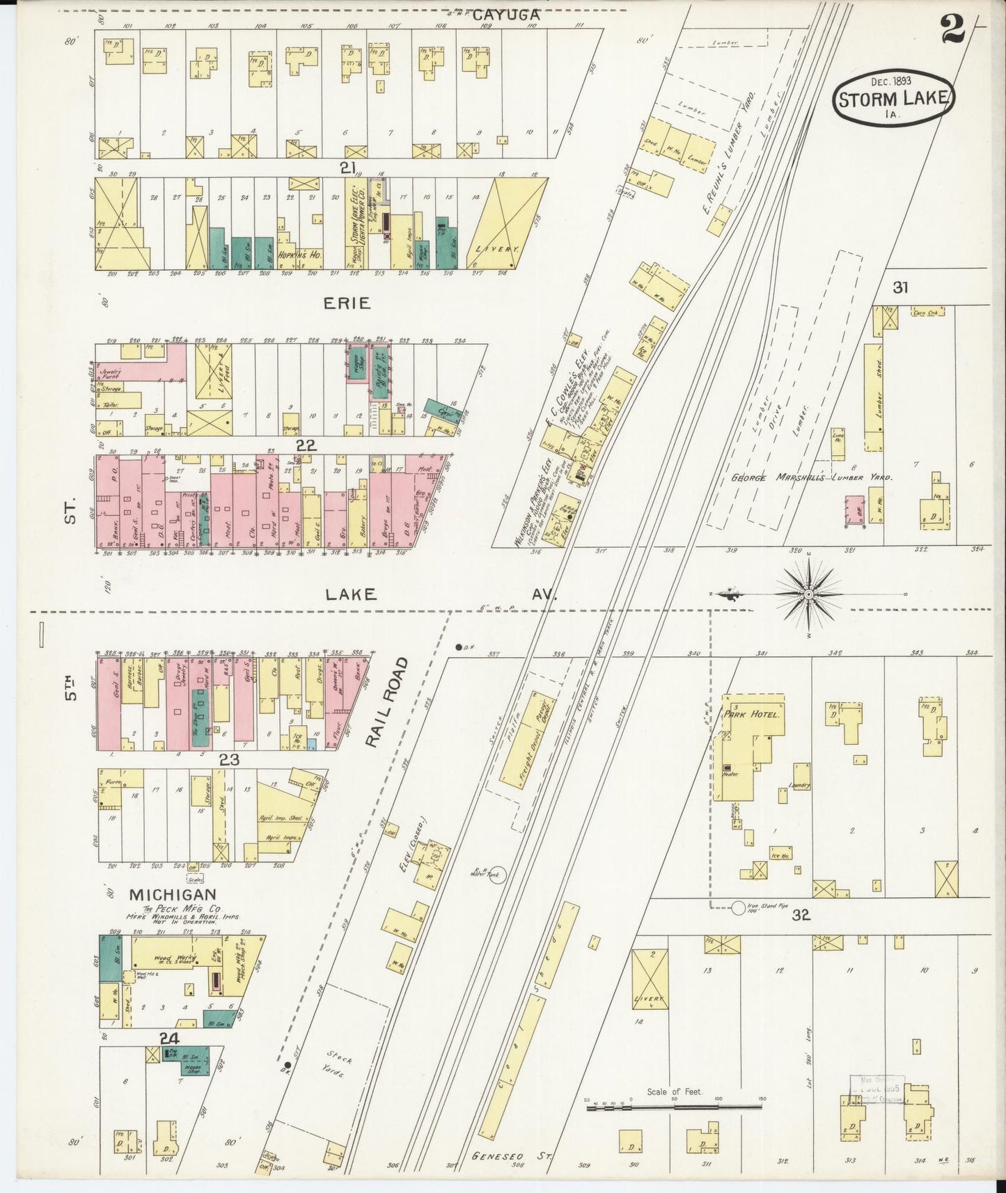 Sanborn Fire Insurance Map from Storm Lake, Buena Vista County, Iowa (1893), Sheet #0002 - Historic Sanborn Fire Insurance Map Print, vintage old map wall art