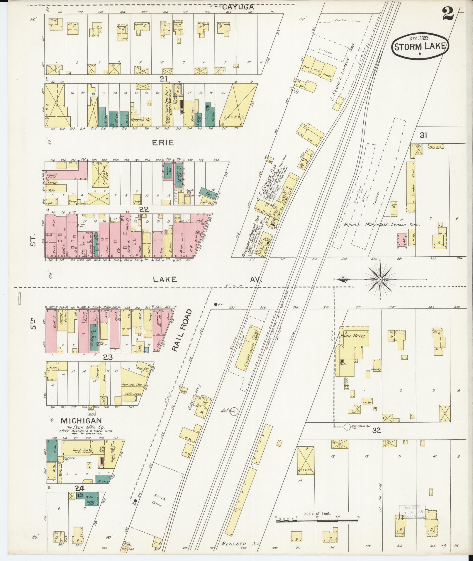 Sanborn Fire Insurance Map from Storm Lake, Buena Vista County, Iowa (1893), Sheet #0002 - Historic Sanborn Fire Insurance Map Print, vintage old map wall art