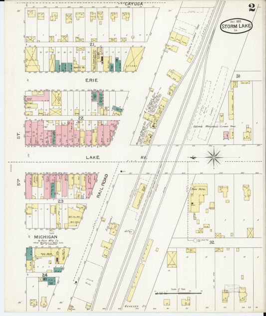 Sanborn Fire Insurance Map from Storm Lake, Buena Vista County, Iowa (1893), Sheet #0002 - Historic Sanborn Fire Insurance Map Print, vintage old map wall art