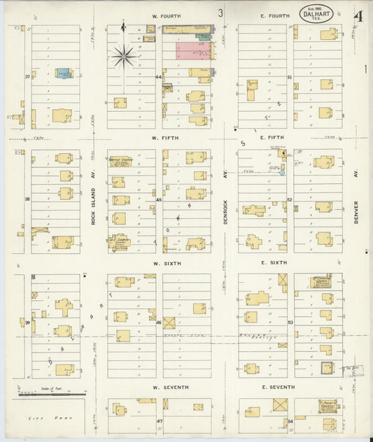 Sanborn Fire Insurance Map from Dalhart, Dallam And Hartley County, Texas (1908), Sheet #0004 - Historic Sanborn Fire Insurance Map Print, vintage old map wall art, antique decor, genealogy gift, Texas Texas map