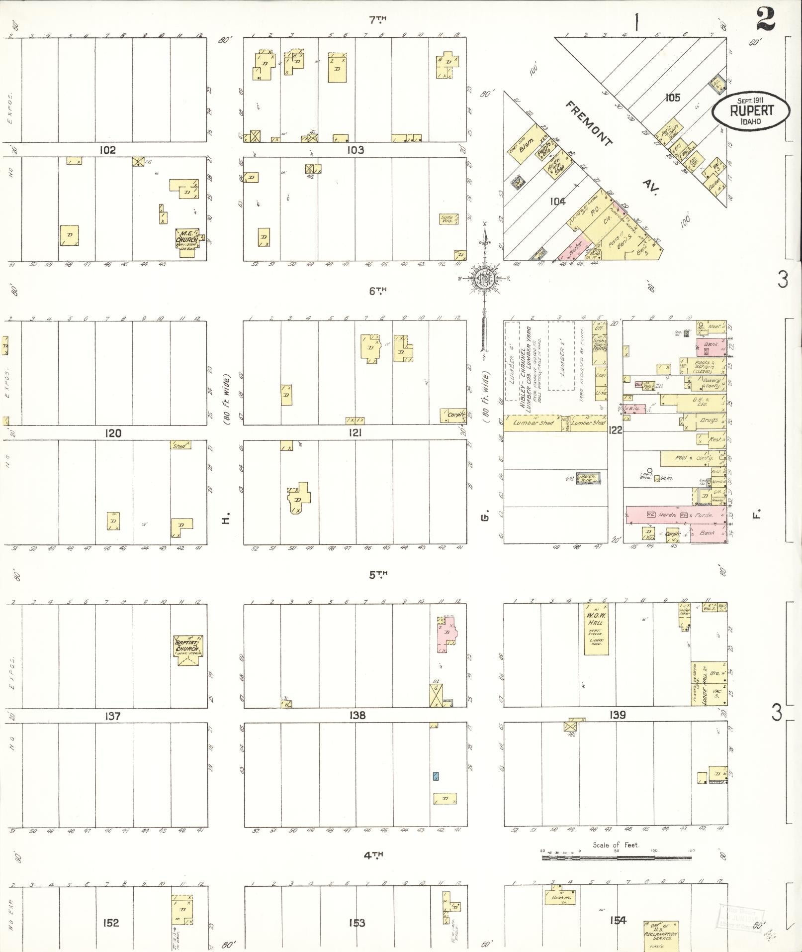 Sanborn Fire Insurance Map from Rupert, Minidoka County, Idaho (1911), Sheet #0002 - Complete Map Set gallery image, historic Sanborn map, vintage wall art, Idaho Idaho