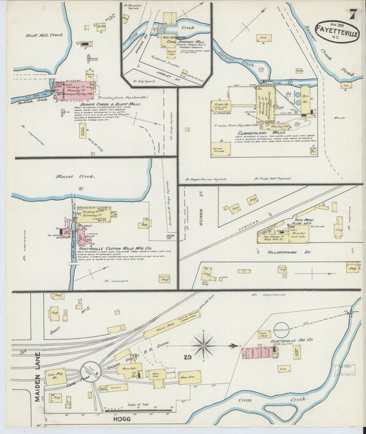 Sanborn Fire Insurance Map from Fayetteville, Cumberland County, North Carolina (1891), Sheet #0007 - Historic Sanborn Fire Insurance Map Print, vintage old map wall art, antique decor, genealogy gift, North Carolina North Carolina map
