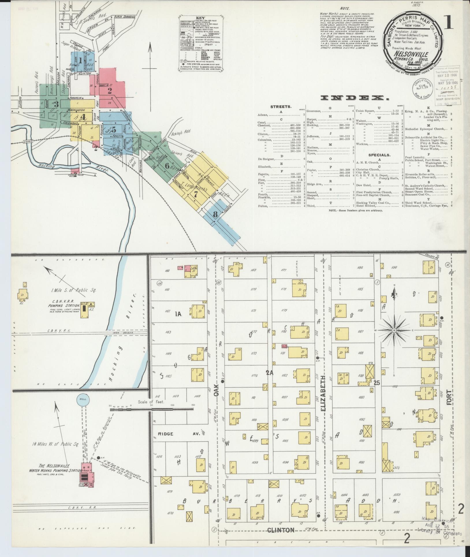 Sanborn Fire Insurance Map from Nelsonville, Athens County, Ohio (1900), Sheet #0001 - Historic Sanborn Fire Insurance Map Print, vintage old map wall art, antique decor, genealogy gift, Ohio Ohio map