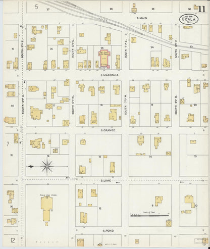 Sanborn Fire Insurance Map from Ocala, Marion County, Florida (1906), Sheet #0011 - Complete Map Set gallery image, historic Sanborn map, vintage wall art, Florida Florida