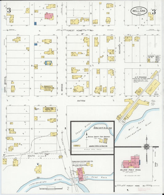 Sanborn Fire Insurance Map from Bellaire, Antrim County, Michigan (1929), Sheet #0003 - Historic Sanborn Fire Insurance Map Print, vintage old map wall art, antique decor, genealogy gift, Michigan Michigan map