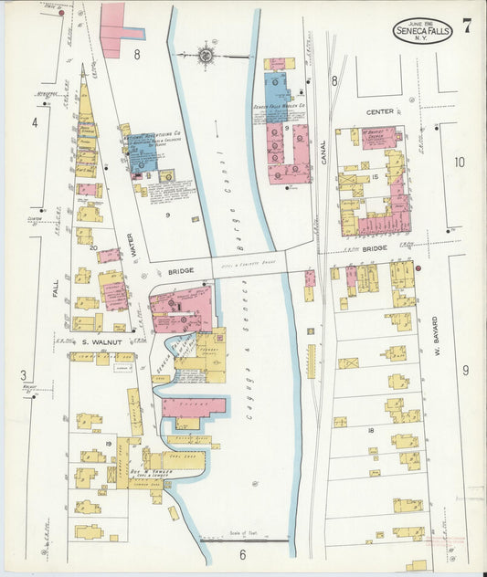 Sanborn Fire Insurance Map from Seneca Falls, Seneca County, New York (1916), Sheet #0007 - Historic Sanborn Fire Insurance Map Print, vintage old map wall art, antique decor, genealogy gift, New York New York map