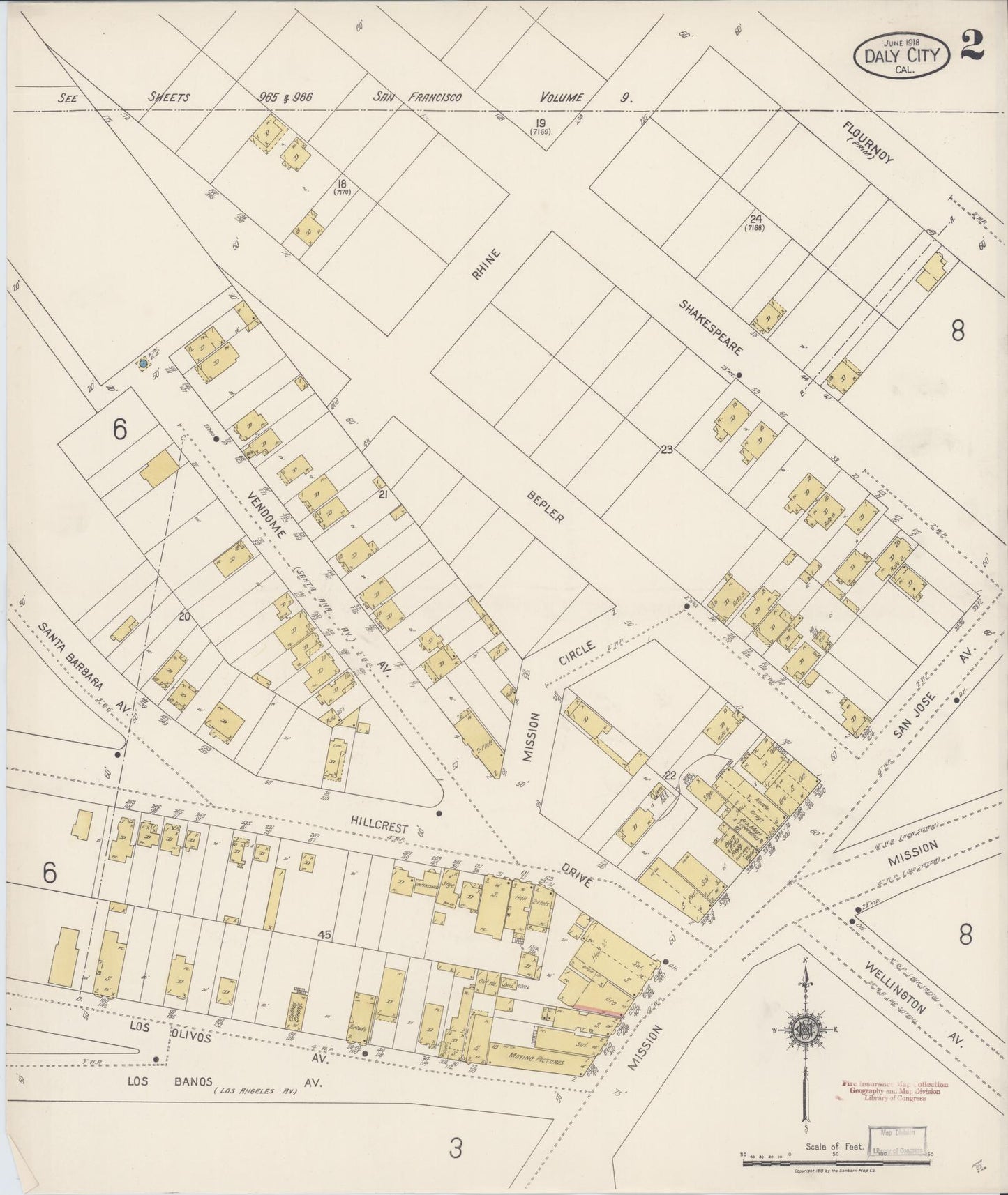 Sanborn Fire Insurance Map from Daly City, San Mateo County, California (1918), Sheet #0002 - Complete Map Set gallery image, historic Sanborn map, vintage wall art, California California