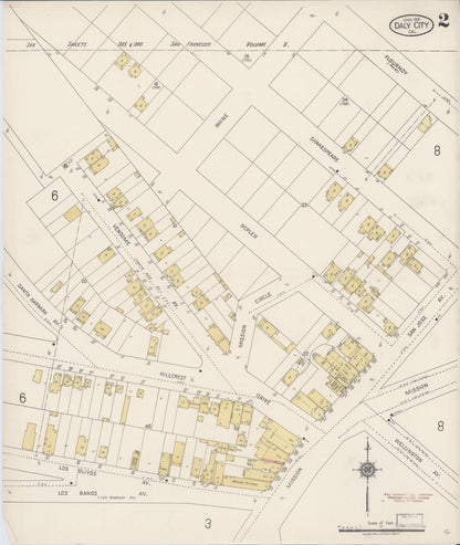 Sanborn Fire Insurance Map from Daly City, San Mateo County, California (1918), Sheet #0002 - Complete Map Set gallery image, historic Sanborn map, vintage wall art, California California