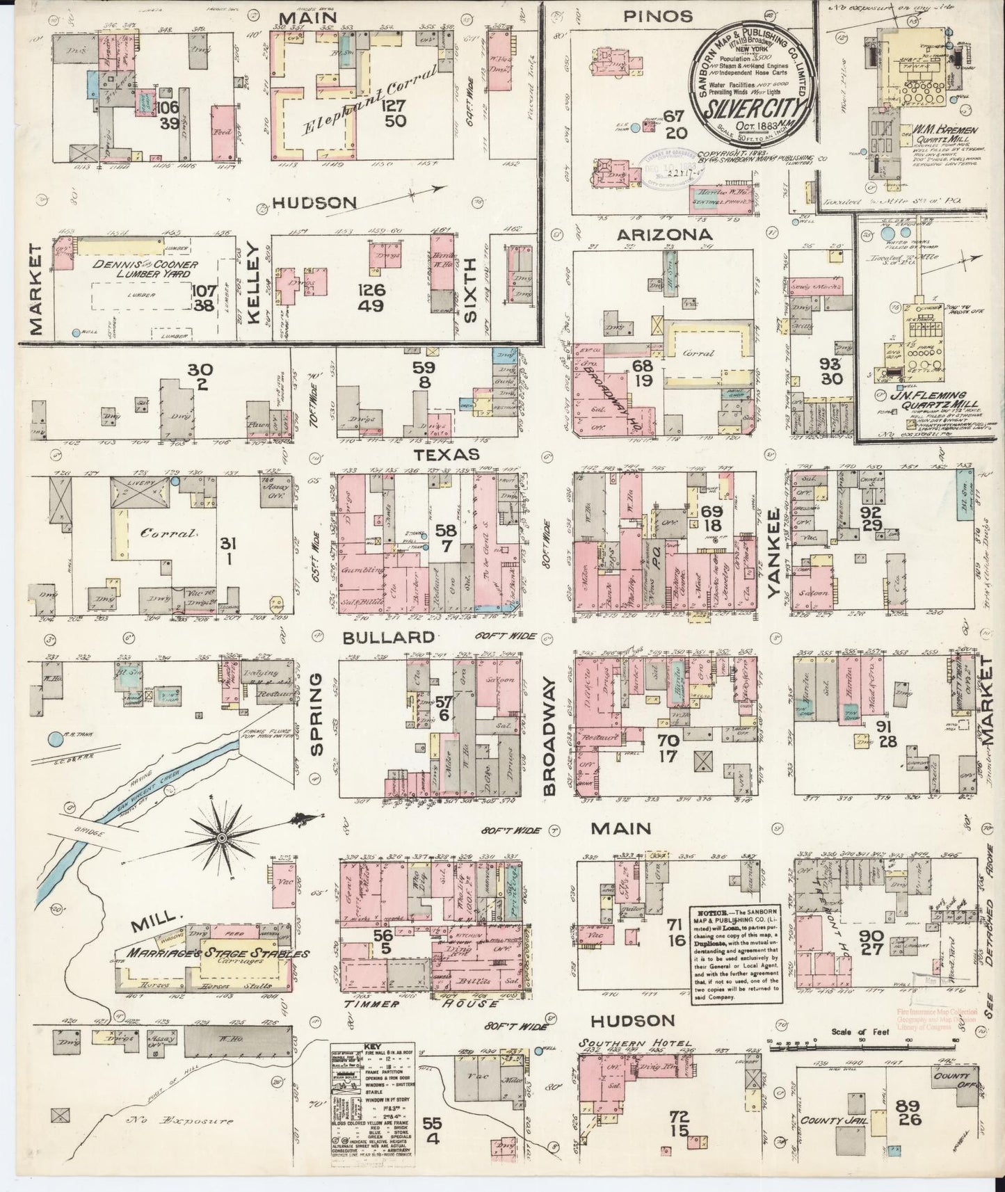 Sanborn Fire Insurance Map from Silver City, Grant County, New Mexico (1883), Sheet #0001 - Historic Sanborn Fire Insurance Map Print, vintage old map wall art, antique decor, genealogy gift, New Mexico New Mexico map