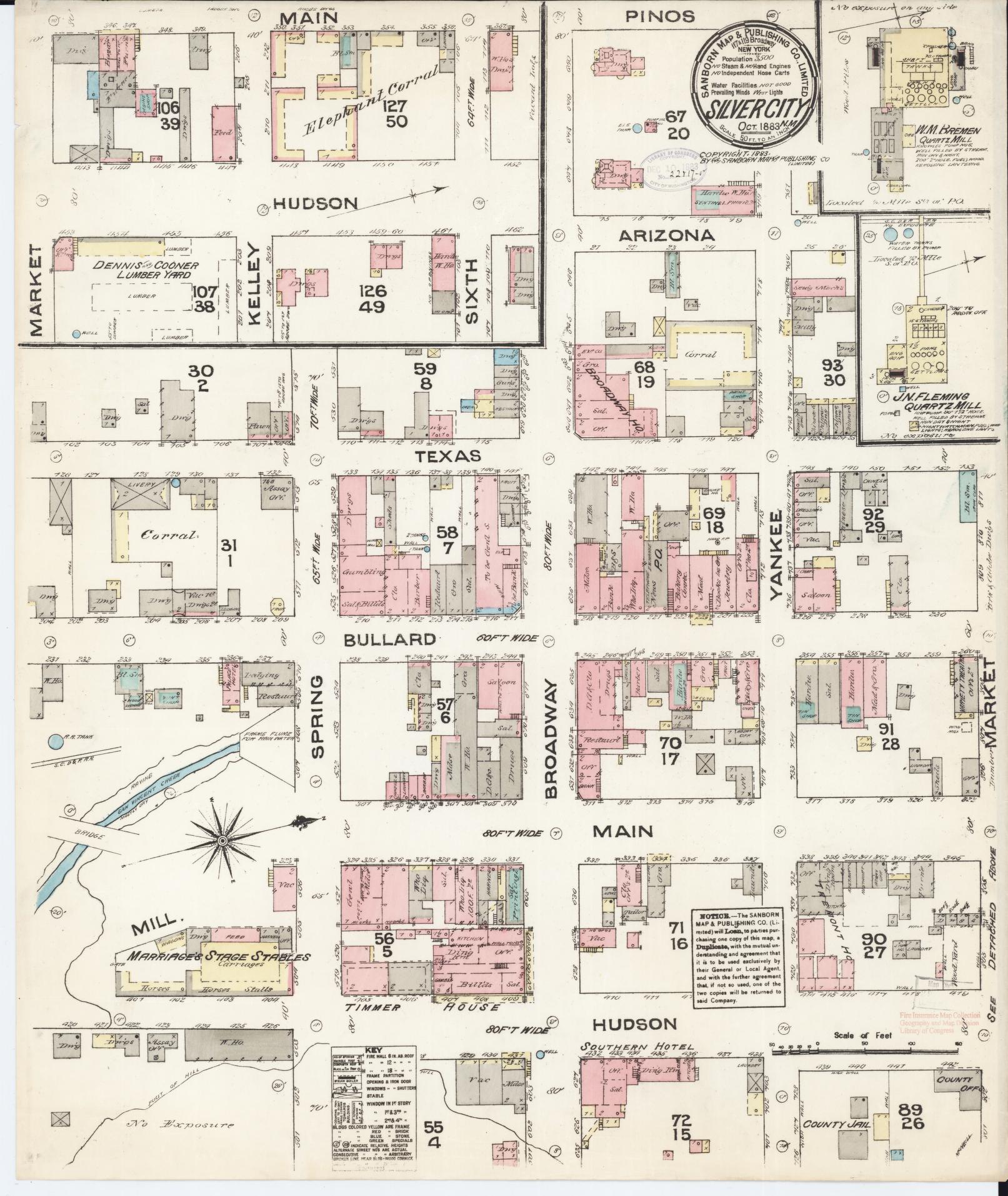 Sanborn Fire Insurance Map from Silver City, Grant County, New Mexico (1883), Sheet #0001 - Historic Sanborn Fire Insurance Map Print, vintage old map wall art, antique decor, genealogy gift, New Mexico New Mexico map