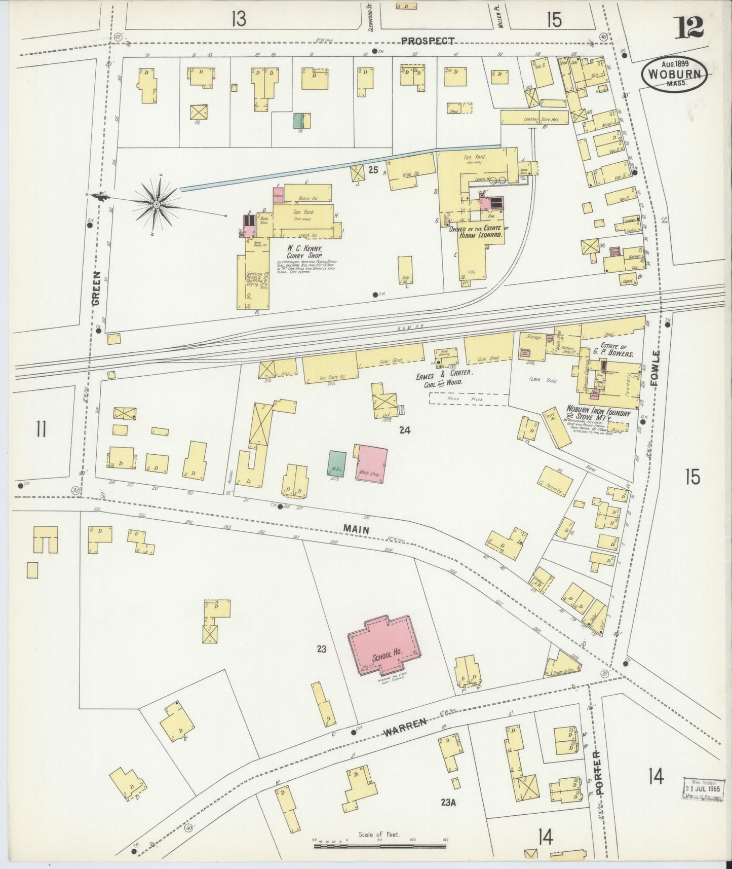 Sanborn Fire Insurance Map from Woburn, Middlesex County, Massachusetts (1899), Sheet #0012 - Complete Map Set gallery image, historic Sanborn map, vintage wall art, Massachusetts Massachusetts