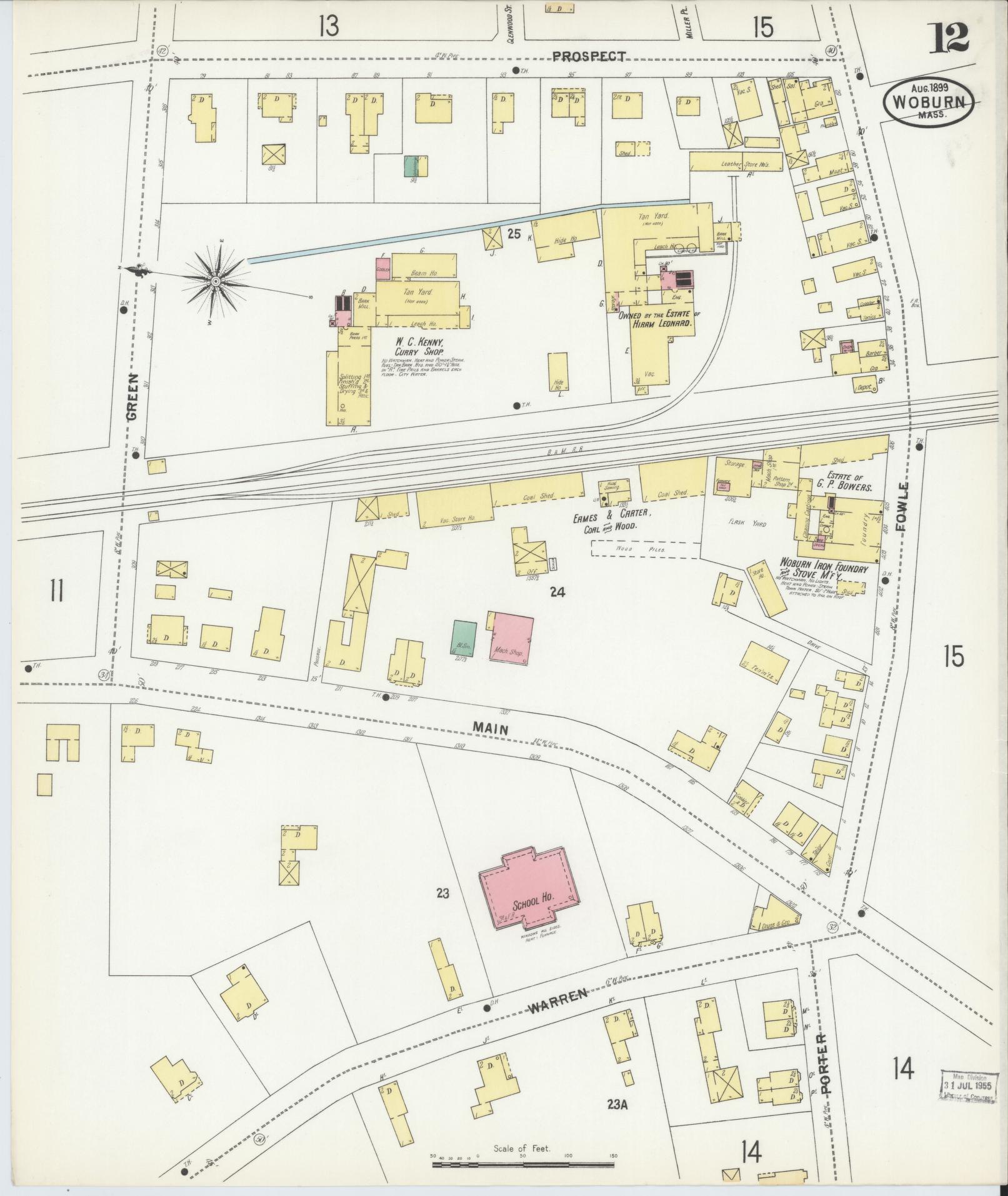 Sanborn Fire Insurance Map from Woburn, Middlesex County, Massachusetts (1899), Sheet #0012 - Complete Map Set gallery image, historic Sanborn map, vintage wall art, Massachusetts Massachusetts
