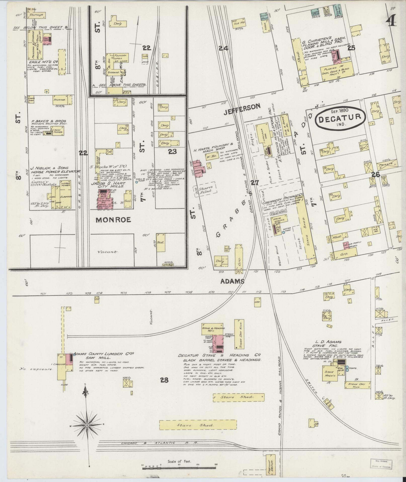 Sanborn Fire Insurance Map from Decatur, Adams County, Indiana (1890), Sheet #0004 - Complete Map Set gallery image, historic Sanborn map, vintage wall art, Indiana Indiana