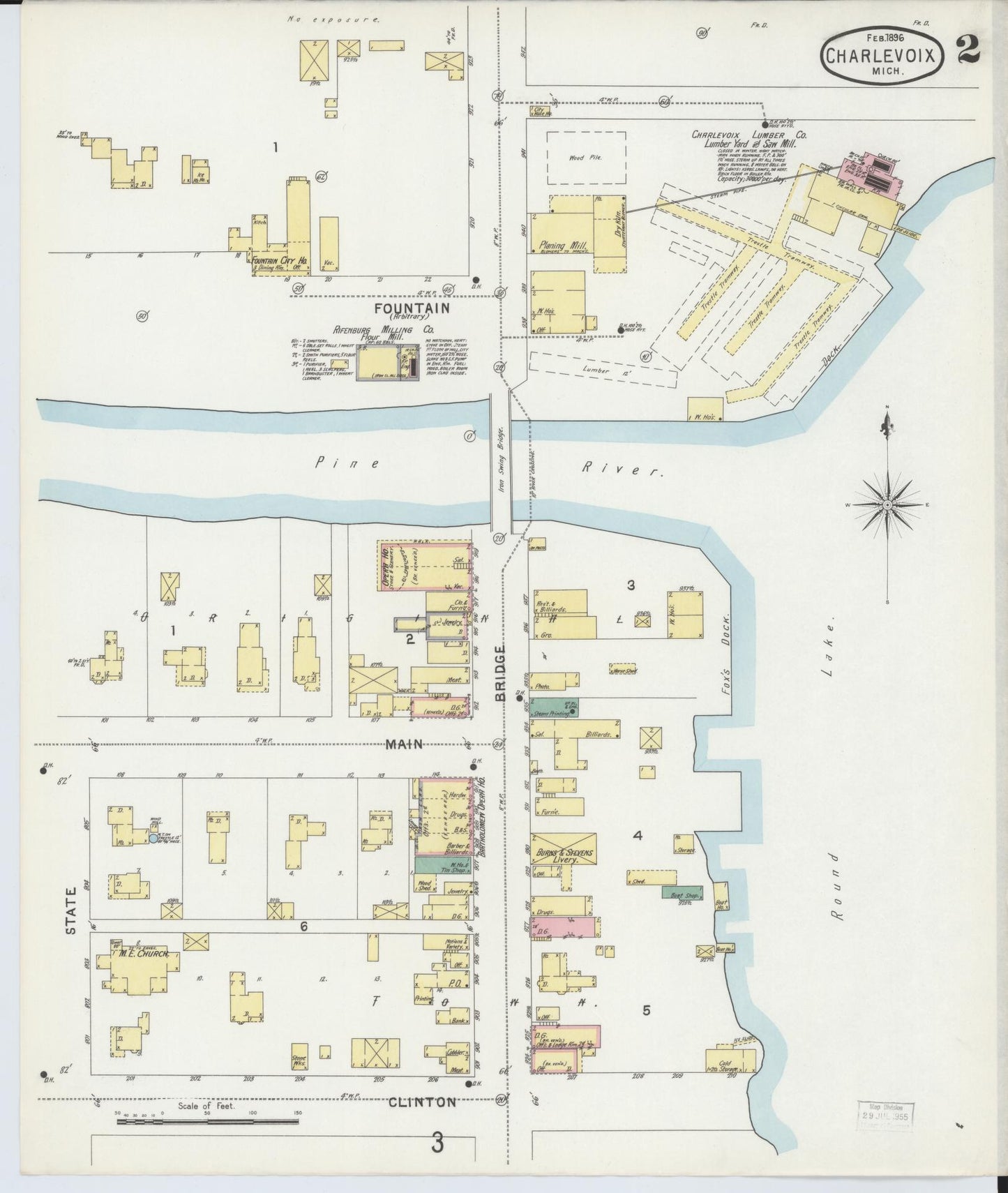 Sanborn Fire Insurance Map from Charlevoix, Charlevoix County, Michigan (1896), Sheet #0002 - Historic Sanborn Fire Insurance Map Print, vintage old map wall art, antique decor, genealogy gift, Michigan Michigan map