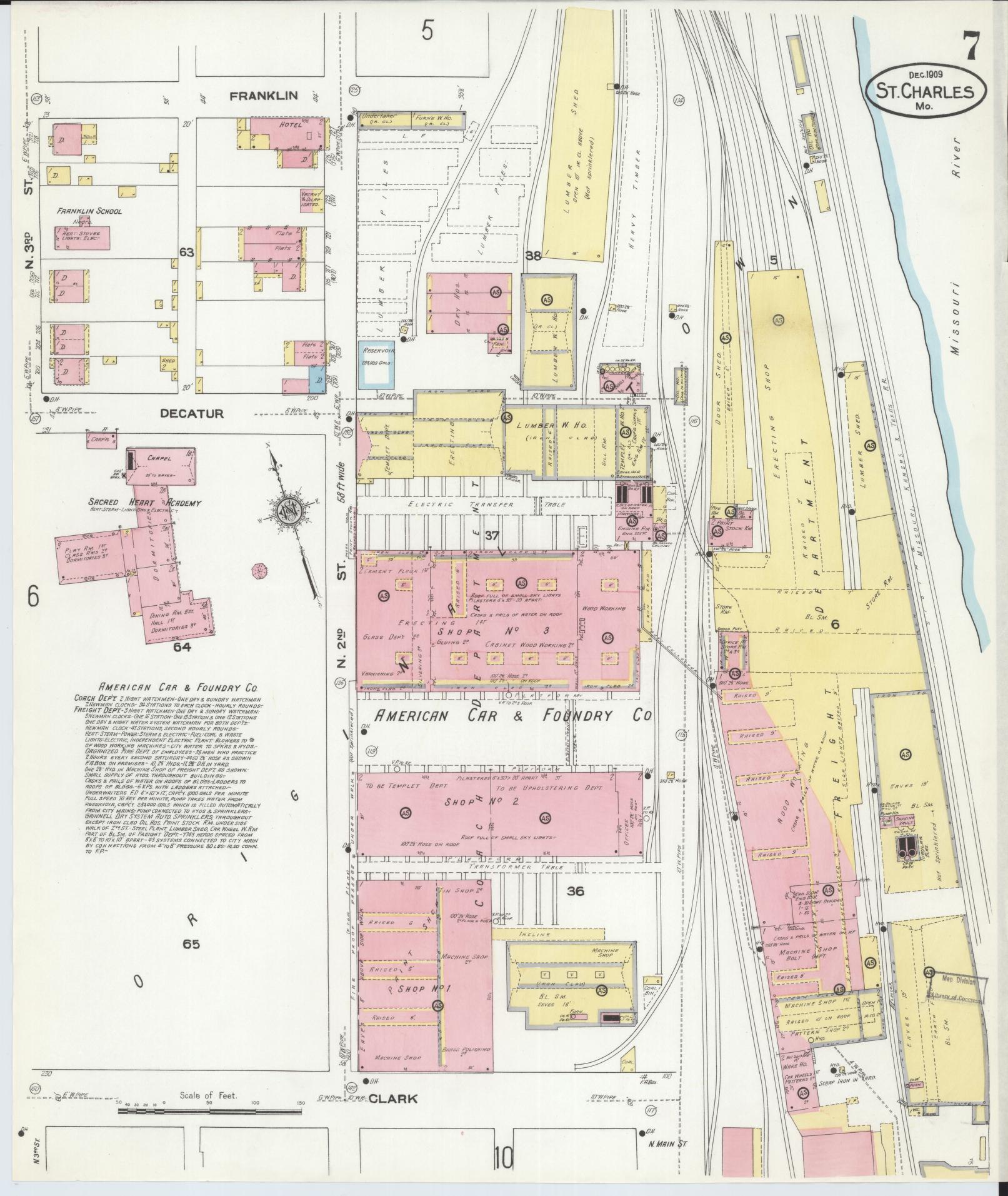 Sanborn Fire Insurance Map from Saint Charles, Saint Charles County, Missouri (1909), Sheet #0007 - Historic Sanborn Fire Insurance Map Print, vintage old map wall art, antique decor, genealogy gift, Missouri Missouri map