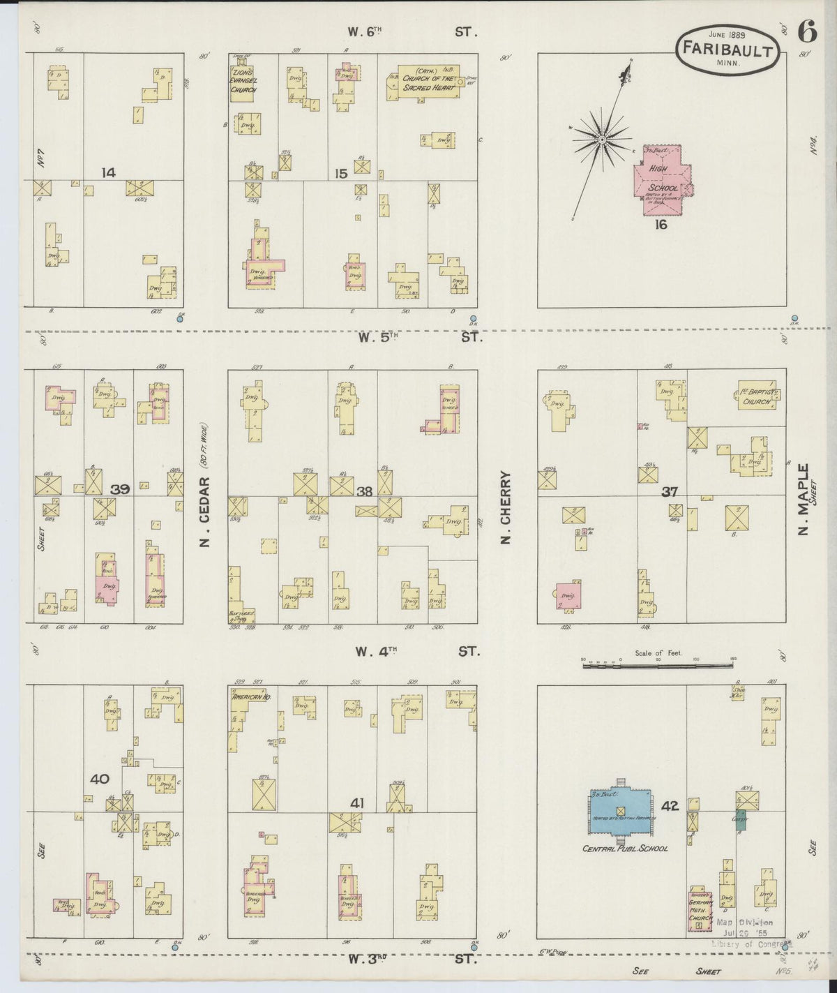 Sanborn Fire Insurance Map from Faribault, Rice County, Minnesota (1889), Sheet #0006 - Complete Map Set gallery image, historic Sanborn map, vintage wall art, Minnesota Minnesota