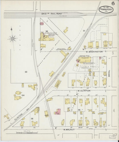 Sanborn Fire Insurance Map from Frankfort, Clinton County, Indiana (1892), Sheet #0006 - Historic Sanborn Fire Insurance Map Print, vintage old map wall art, antique decor, genealogy gift, Indiana Indiana map