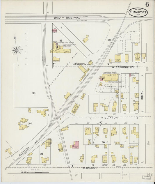 Sanborn Fire Insurance Map from Frankfort, Clinton County, Indiana (1892), Sheet #0006 - Historic Sanborn Fire Insurance Map Print, vintage old map wall art, antique decor, genealogy gift, Indiana Indiana map