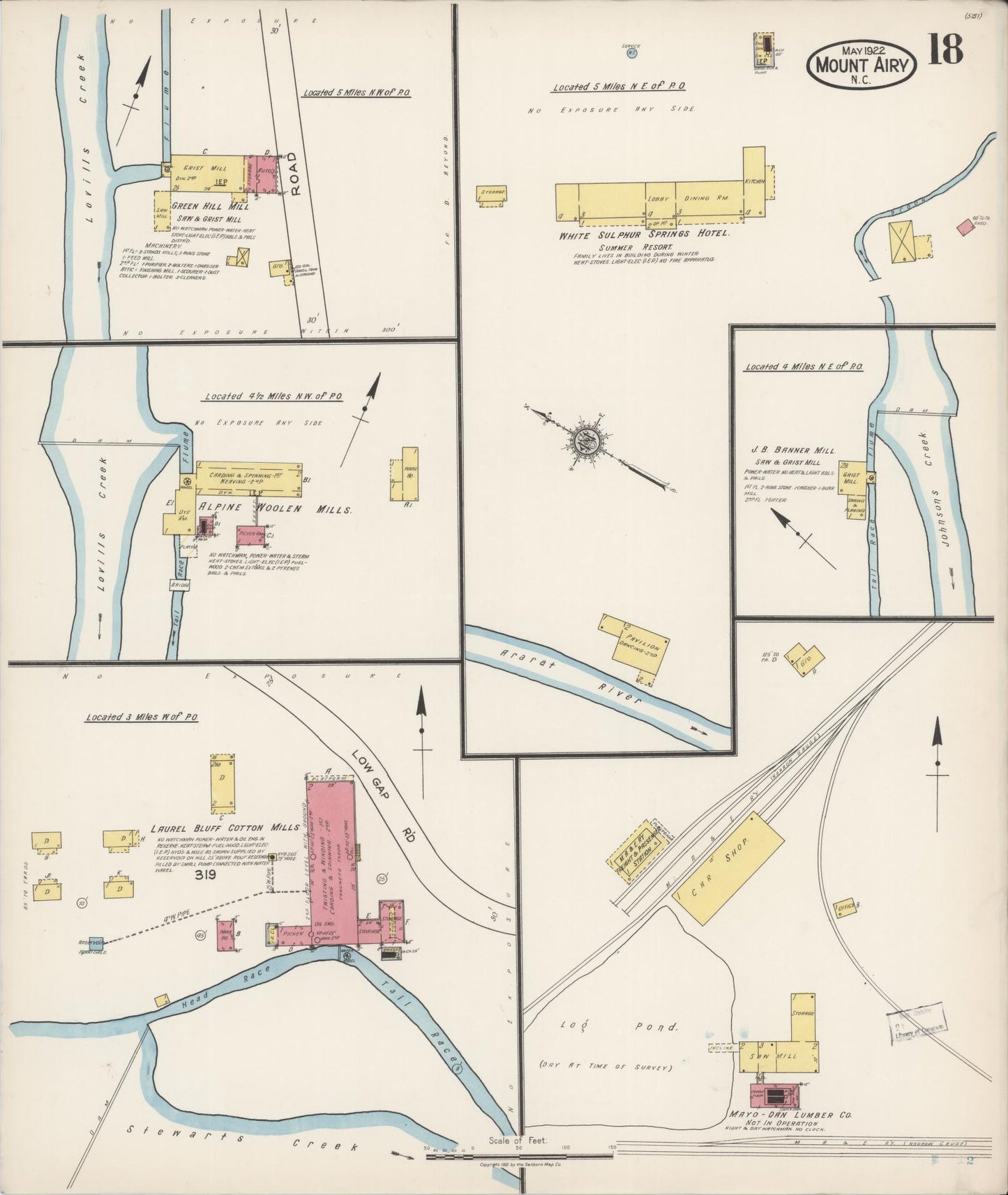 Sanborn Fire Insurance Map from Mount Airy, Surry County, North Carolina (1922), Sheet #0018 - Historic Sanborn Fire Insurance Map Print, vintage old map wall art, antique decor, genealogy gift, North Carolina North Carolina map